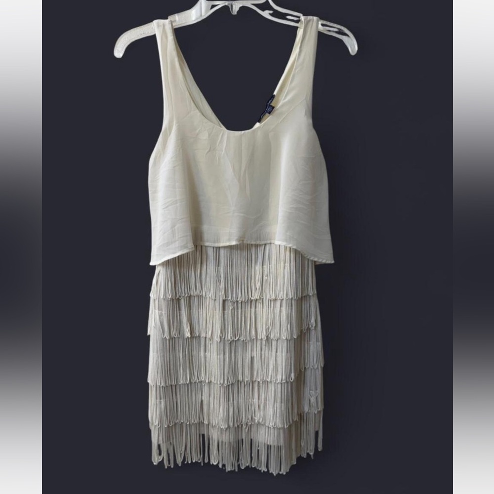 American Eagle Outfitters Cream Fringe Dress